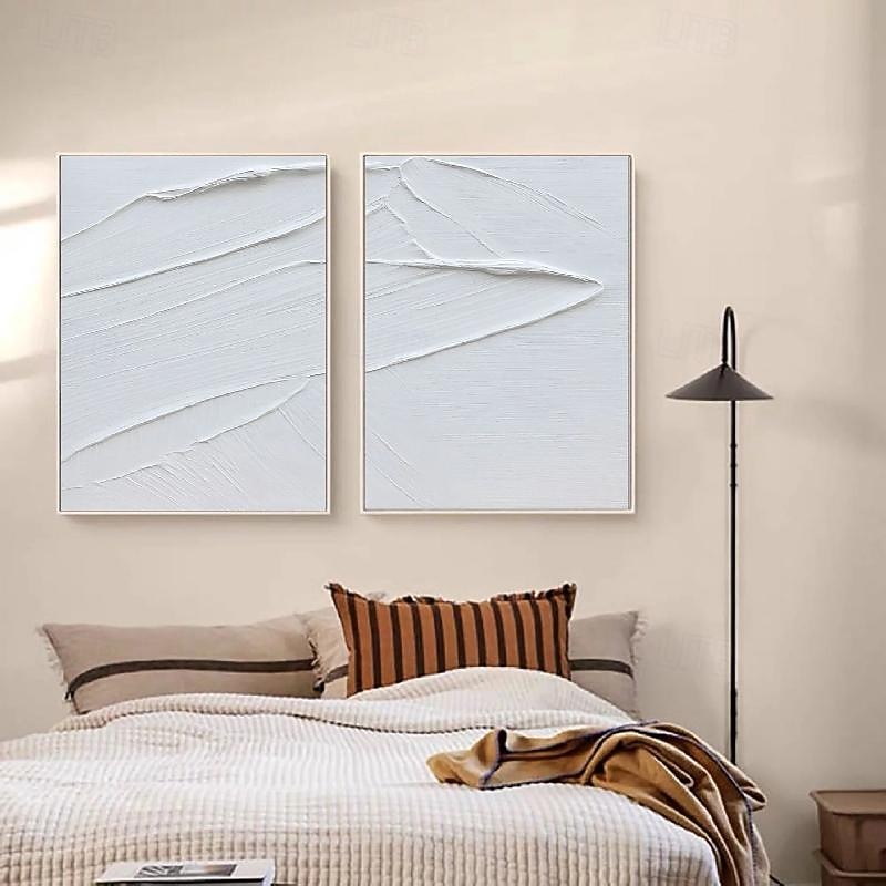 Hand painted pattle knife white Oil Painting handmade Textured artwork painting Canvas Art White Abstract Art Scene Painting Modern painting for Living Room Wall Decor2