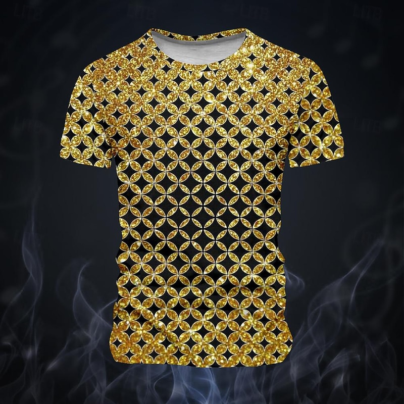 Men's Sparkling Glitter Money T Shirt Short Sleeve T shirt 3D Print Crew Neck Shirt Fashion Exaggerated Designer Street Sports Outdoor Gold Summer Spring Clothing Apparel S M L XL XXL XXXL