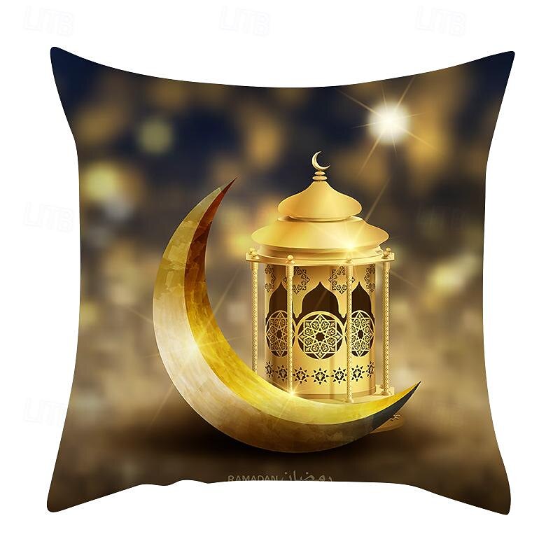 Ramadan Eid Mubarak Decorative Toss Pillows Cover 1PC Soft Square Cushion Case Pillowcase for Bedroom Livingroom Sofa Couch Chair Gold2