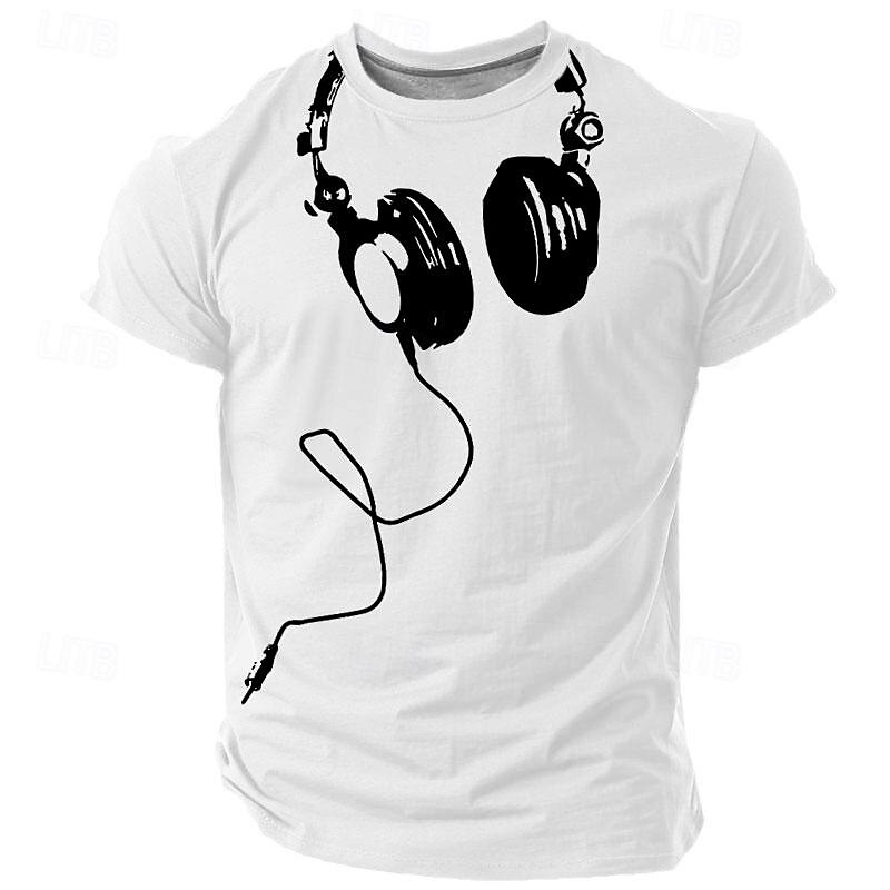 Men's Graphic Headset T Shirt T shirt 3D Print Crew Neck Shirt Fashion Daily Simple Vacation Sports Outdoor Holiday Light Blue Black White Summer Spring Clothing Apparel S M L XL XXL XXXL4