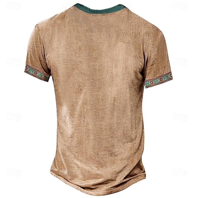Men's Tribal Bandana Print T Shirt Henley Shirt Short Sleeve 3D Print Vacation Tropical Fashion Vacation Casual Daily Summer Spring Yellow Brown Khaki Henley Henley T-Shirt2