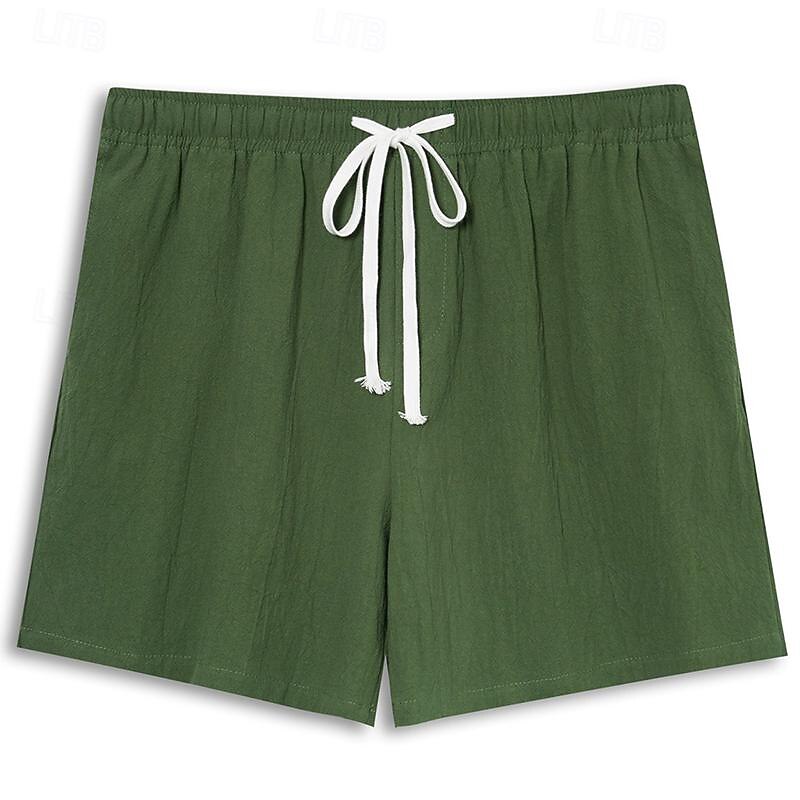 Men's Shorts Linen Shorts Summer Shorts Drawstring Elastic Waist Straight Leg Plain Comfort Breathable Above Knee Casual Daily Holiday Fashion Classic Style Black White3