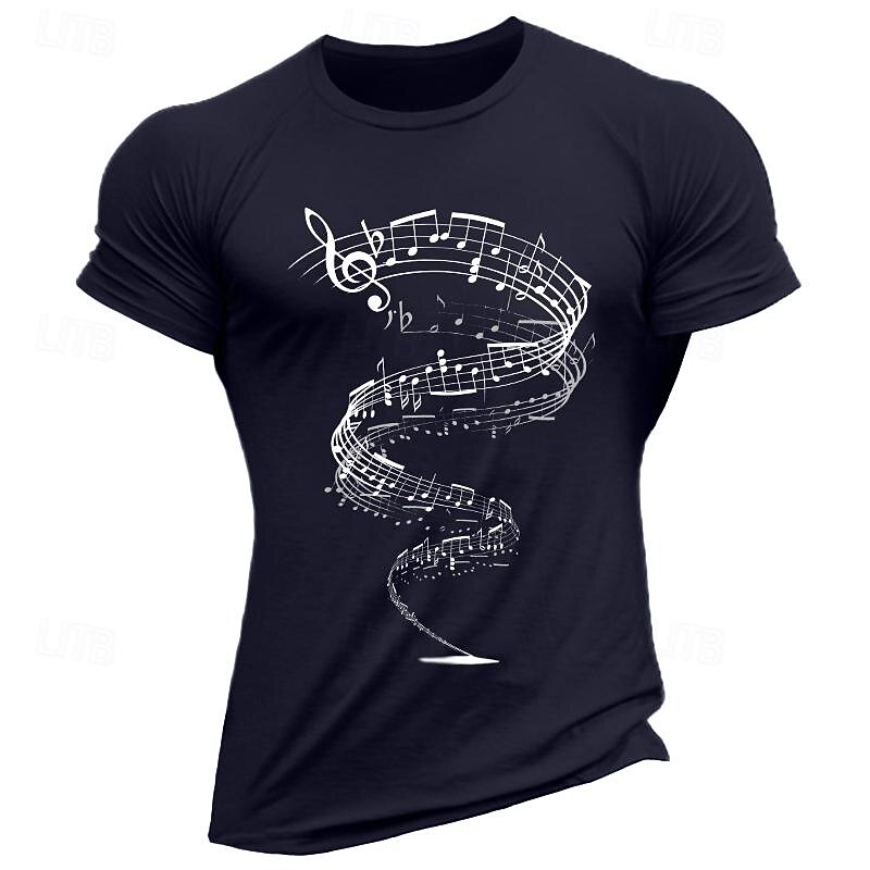 Music Notes Graphic Men's T-Shirt Casual Short Sleeve Crew Neck Top2