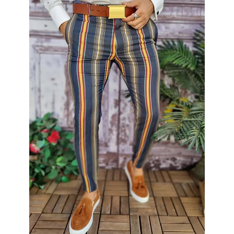 Men's Trousers Chinos Jogger Pants Print Stripe Full Length Casual Daily Trousers Smart Casual Navy Blue Khaki Micro-elastic2