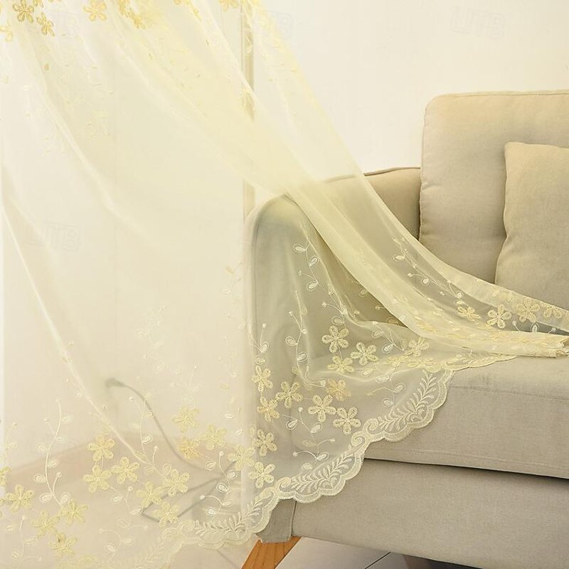 One Panel Korean Pastoral Style Linen And Cotton Embroidered Gauze Curtain Living Room Bedroom Dining Room Study Semi Transparent Gauze Curtain2