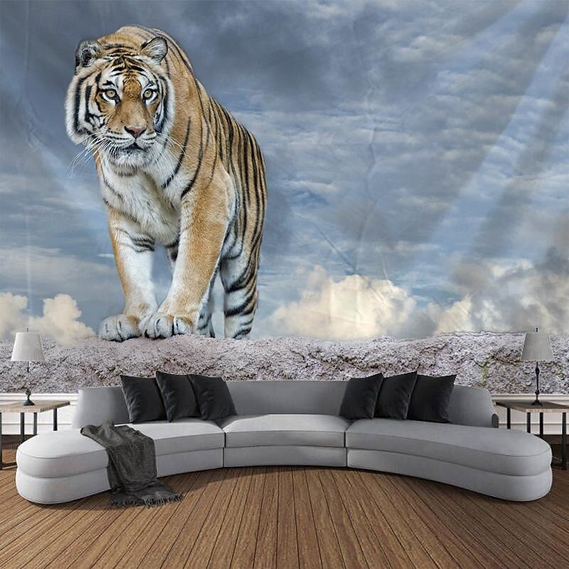 Forest Tiger Landscape Hanging Tapestry Wall Art Large Tapestry Mural Decor Photograph Backdrop Blanket Curtain Home Bedroom Living Room Decoration3