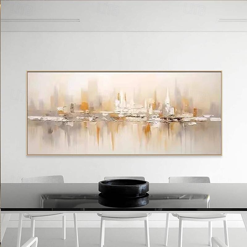 Gold Abstract Mountain Paitning hand painted on Canvas Textured abstract oil painting handmade Wall Art Gold Foil Boho Wall Decor Bright painting Large Modern Art PIanting for Hotel wall decoration3