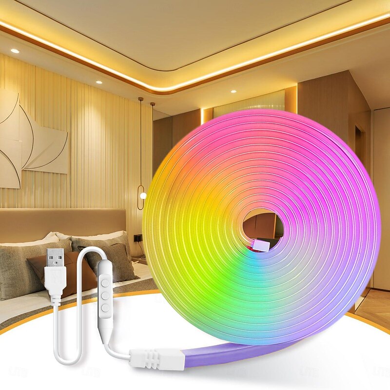 5V USB Waterproof Neon Strip Light 2M 6.5ft Battery Box Power Supply Neon Rope Light 240LED Waterproof IP65 Neon Light LED Light Strip Suitable for Bedrooms TV Backlight Cabinets2