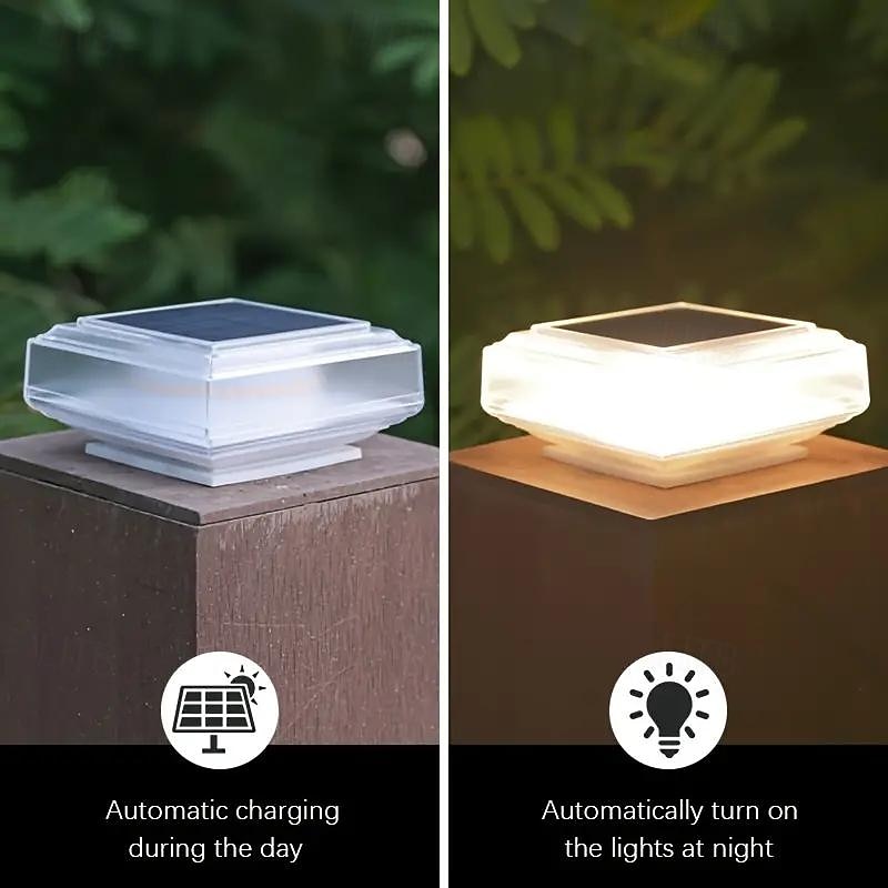Solar Outdoor Post Cap Light Waterproof Solar Fence Light 30LED Deck Terrace Garden Super Bright Post Lights for 4x4 5x5 6x6 Post Cap Wood Only Solar Night Light 1/2pcs4