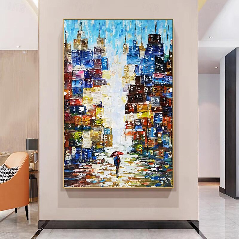 Mintura Handmade City Landscape Oil Paintings On Canvas Large Wall Art Decoration Modern Abstract Picture For Home Decor Rolled Frameless Unstretched Painting2