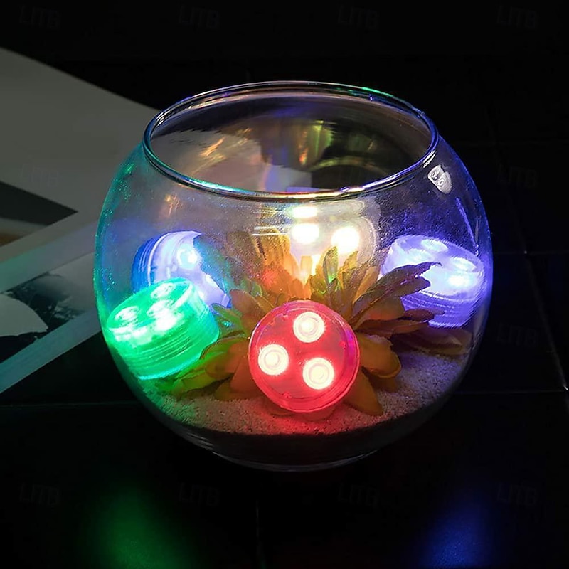 Submersible Pool LED Light with Remote RGB Aquarium Diving Light Battery Powered 3LED Underwater Light Wedding Pond Pool Bathtub Aquarium Party Vase Decoration 1PC3