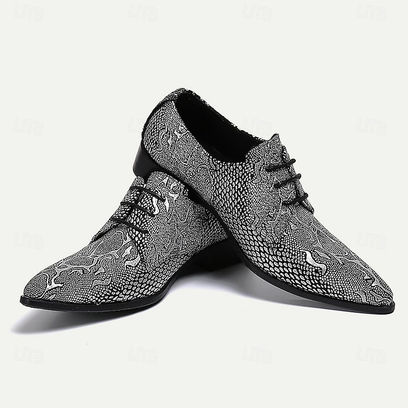 Men's Dress Shoes Printed Oxfords Snakeskin Shoes Leather Italian Full-Grain Cowhide Comfortable Slip Resistant Lace-up Black2