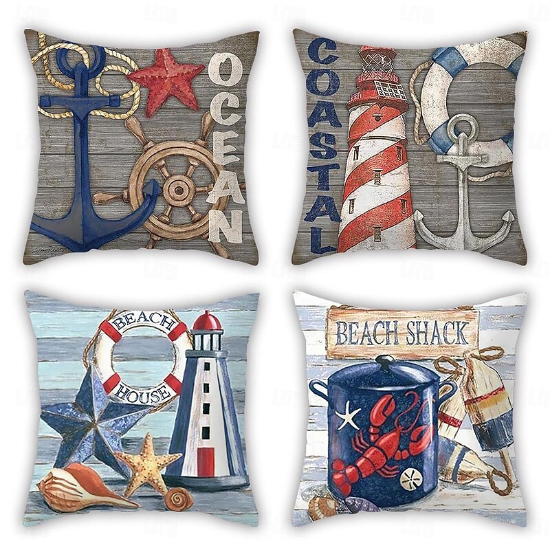 Decorative Toss Pillows Cover 4PC Soft Square Cushion Case Pillowcase for Bedroom Livingroom Sofa Couch Chair Ocean Archor3