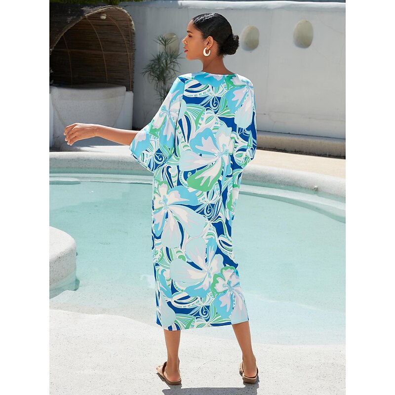 Satin Floral V Neck Print Midi Dress4