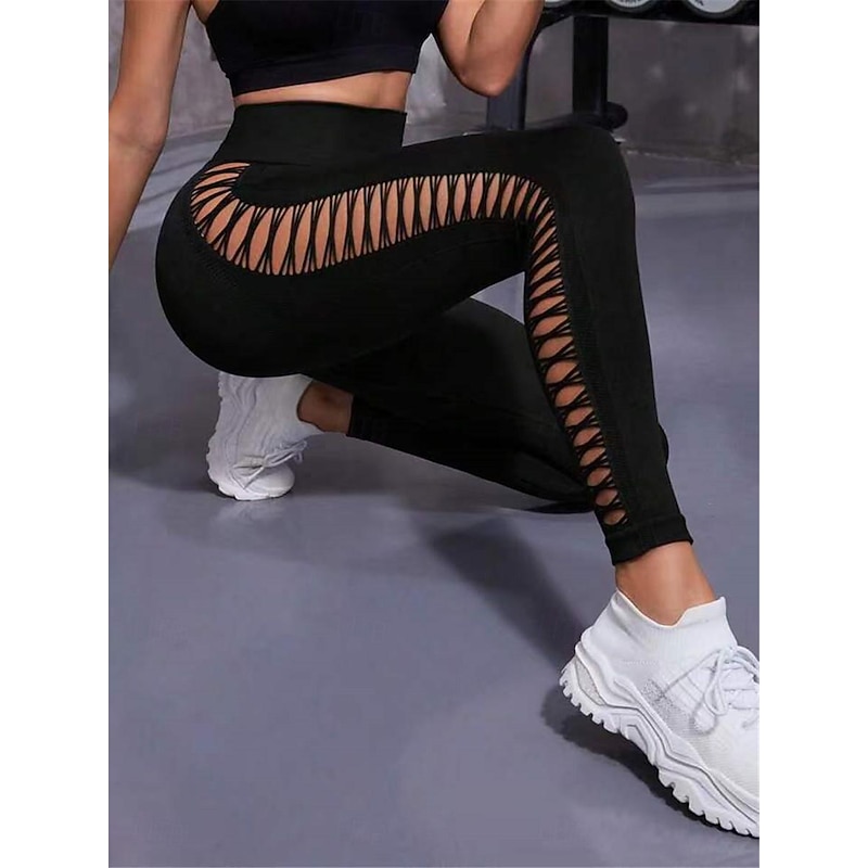 Women's Yoga Pants Yoga Leggings Cut Out High Waist Pilates Gym Workout Workout Tights Solid Color Tie Dye Black Dark Gray Green Sports Activewear Stretchy Slim3