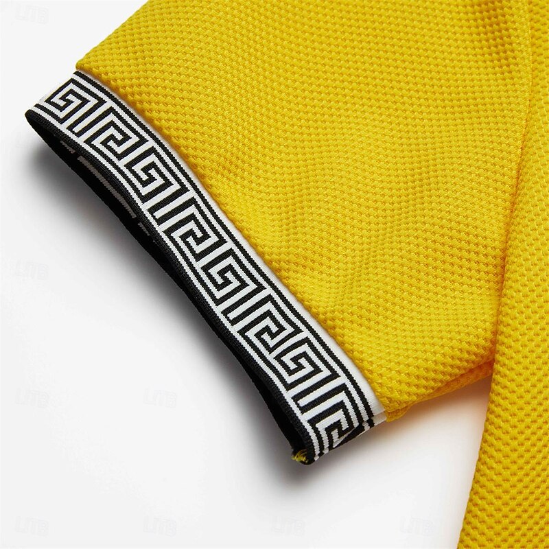 Men's Waffle Polo Shirts Business Polo Work Casual Lapel Ribbed Polo Collar Short Sleeve Modern Old Money Style Color Block Patchwork Pocket Spring & Summer Regular Fit Light Yellow Dark red Black 5