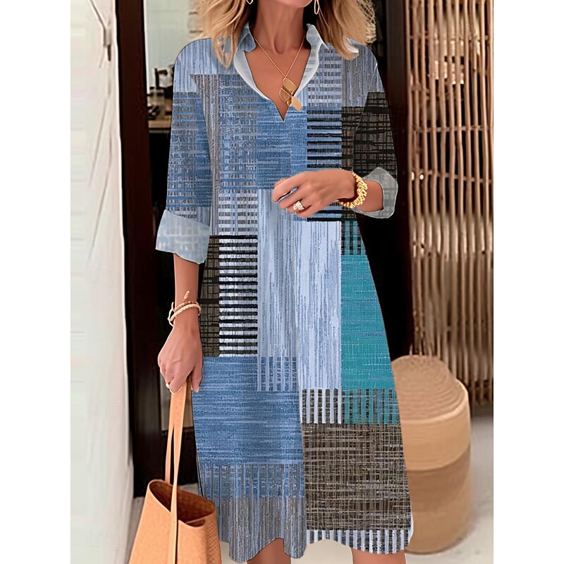 Women's Midi Dress Shirt Dress Casual Dress Outdoor Office Daily Fashion Modern Shirt Collar Button Pocket Long Sleeve Fall Winter Loose Fit Plaid Striped3