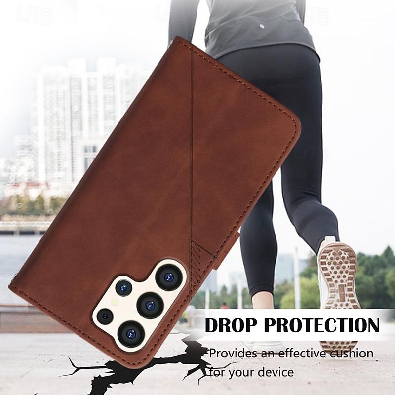 Phone Case For Samsung Galaxy S25 S24 S23 S23 FE S22 S21 Ultra Plus A55 5G A35 5G A25 A15 Back Cover with Stand Holder with Wrist Strap Card Slot Retro TPU PU Leather4