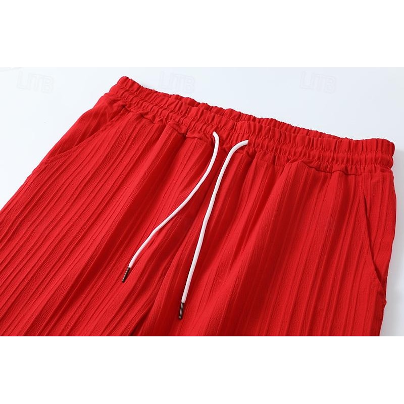 Men's Summer Shorts Beach Shorts Casual Shorts Pocket Drawstring Elastic Waist Plain Comfort Breathable Short Holiday Vacation Beach Hawaiian Boho Black White4