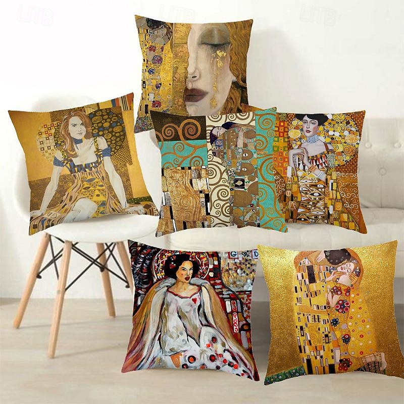 Decorative Toss Pillows Cover 1PC Soft Square Cushion Case Pillowcase for Bedroom Livingroom Sofa Couch Chair Klimt