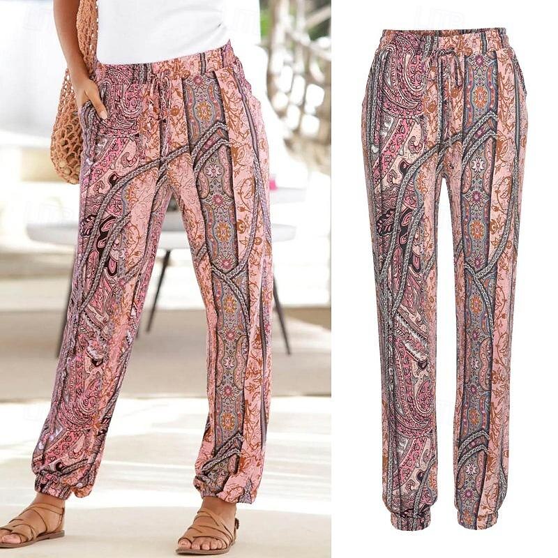 Women's Pants Trousers Jogging Pants Casual Daily Long Graphic Side Pockets Print Breathability Comfortable Micro-elastic Weekend White Pink Gray Spring & Summer Regular Fit