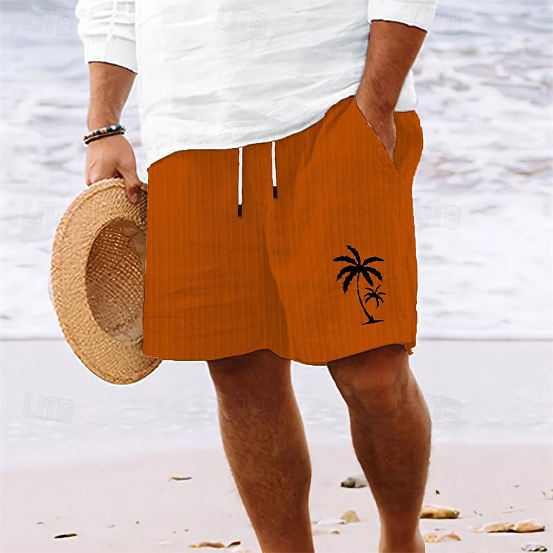 Men's Summer Shorts Beach Shorts Casual Shorts Pocket Drawstring Elastic Waist Coconut Tree Comfort Breathable Short Holiday Vacation Beach Hawaiian Boho White Sky Blue4