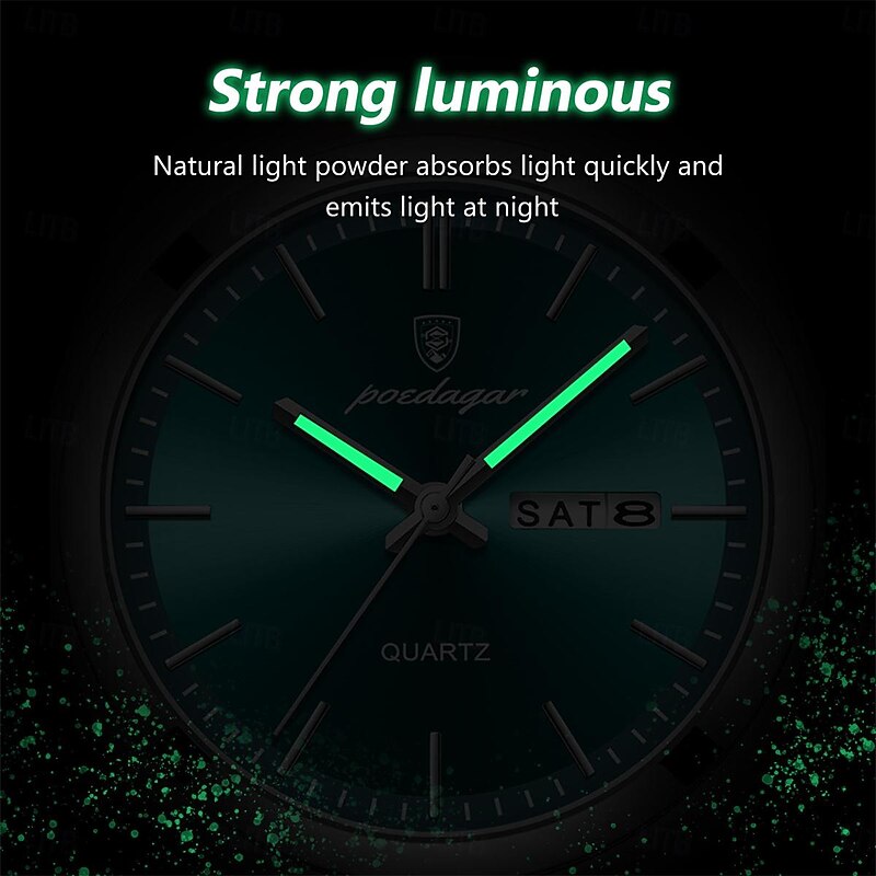 POEDAGAR Men Quartz Watch Minimalist Outdoor Fashion Casual Luminous Calendar Date Week Waterproof Steel Watch4
