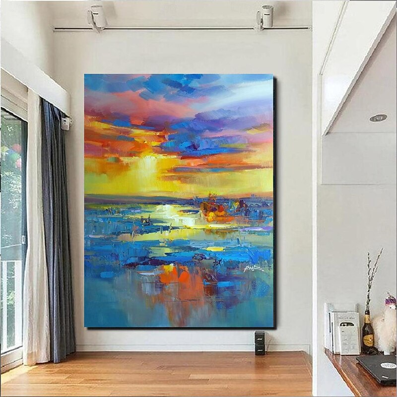 Handmate Oil PaintingCanvasWall Art DecorationAbstract Knife PaintingLandscape Yellowfor Home Decor Rolled Frameless Unstretched Painting4