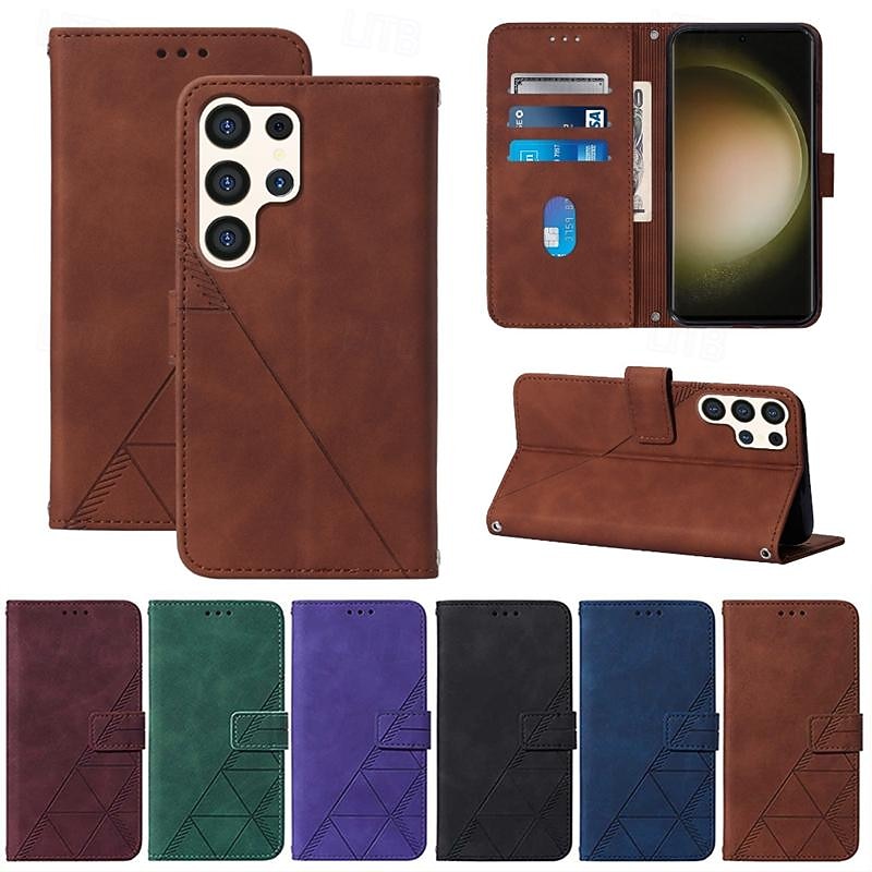 Phone Case For Samsung Galaxy S25 S24 S23 S23 FE S22 S21 Ultra Plus A55 5G A35 5G A25 A15 Back Cover with Stand Holder with Wrist Strap Card Slot Retro TPU PU Leather