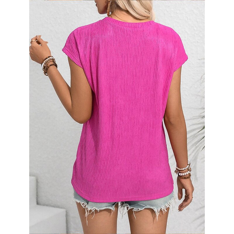 Women's Lace T-shirt Plain Fashion Short Sleeve Crew Neck Regular Tops Vacation Daily Pocket Black White Royal Blue Fuchsia Summer2