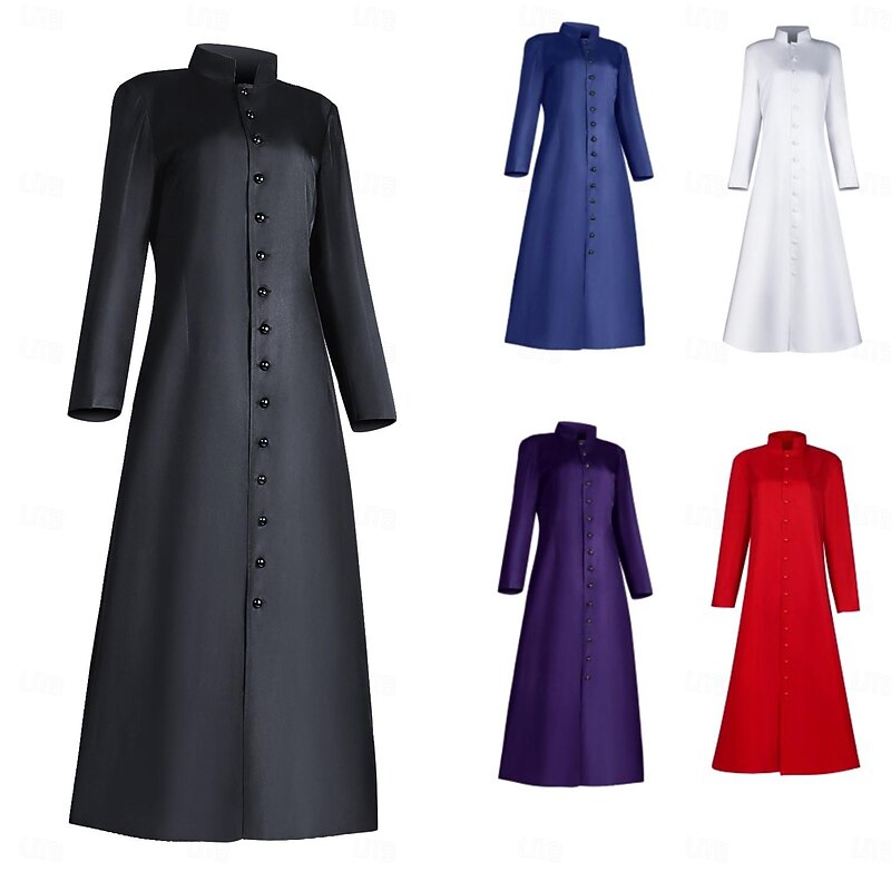 Retro Vintage Medieval Cosplay Costume Masquerade Priest Solid Colored Standing Collar Fancy Dress Men's Steampunk Halloween Stage Masquerade Adults' Coat