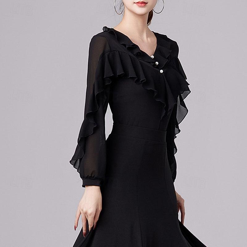 Latin Dance Ballroom Dance Leotard / Onesie Ruffles Pure Color Splicing Women's Performance Training Long Sleeve High Spandex3