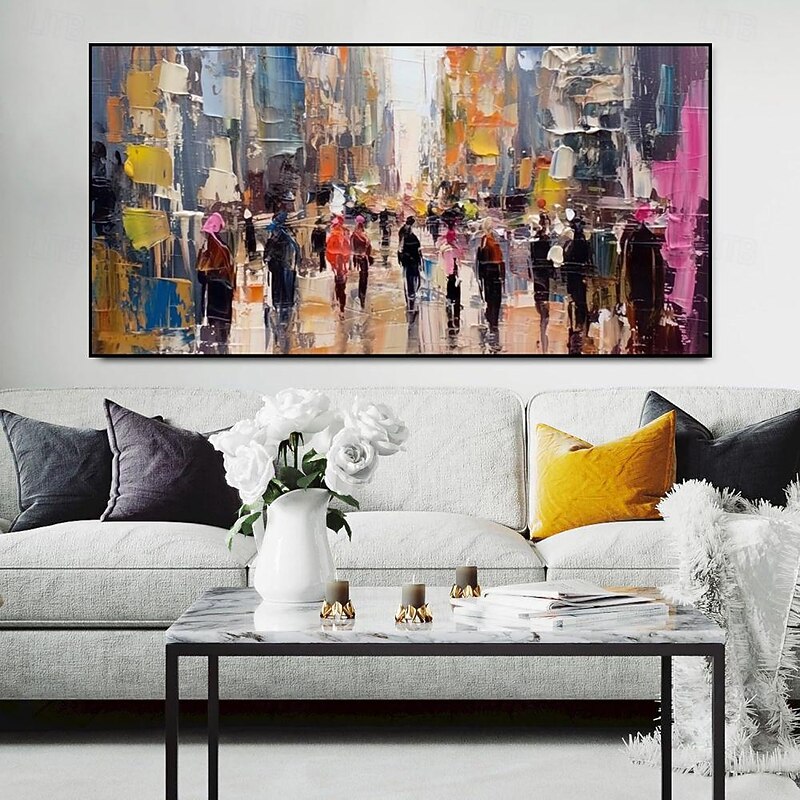 Handmade Oil Painting Canvas Wall Art Decoration  Modern Abstract Architectural Streetscape for Home Living Room Decor Rolled Frameless Unstretched Painting