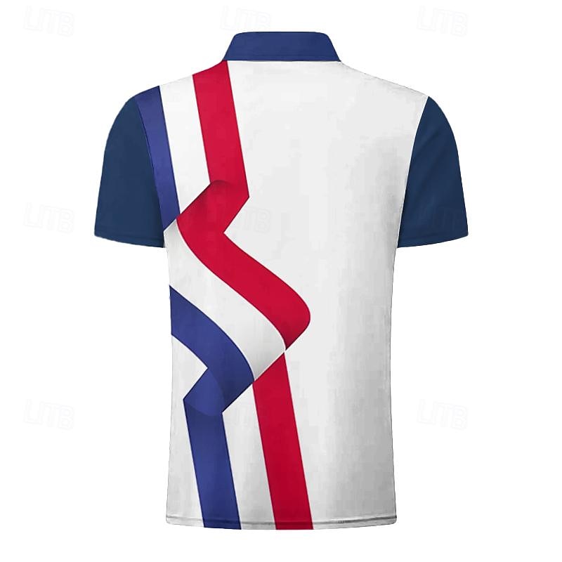 Men's Patriotic Sports Polo Shirts Golf Shirt Short Sleeve Polo Shirts Collared Shirts Casual Sportswear Vacation Wear 3D Print Quarter Zip Polo Spring & Summer White Blue2