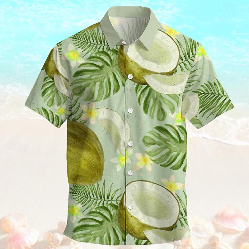Men's Palm Tree Coconut Summer Hawaiian Shirt Aloha Shirt Short Sleeves Shirt Turndown Hawaiian Casual Resort Outdoor Vacation Street Army Green Green S M L4