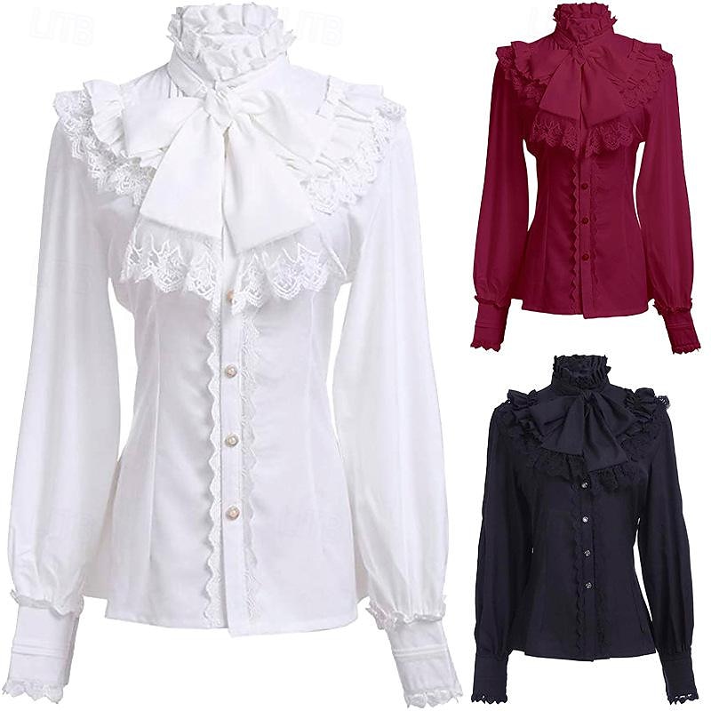 Retro Vintage Medieval Renaissance Blouse / Shirt Pirate Princess Solid Colored Fancy Dress Women's Pirate Royal Steampunk Halloween Carnival Masquerade Casual Daily Adults' Shirt