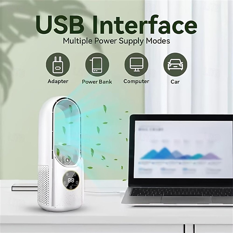 Vaneless Desktop Fan – Super Quiet Negative Ion Purifier Fan with Humidification for Bedroom and Living Room