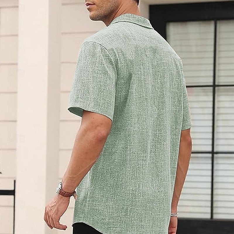 Men's Linen Shirt Beach Shirt Summer Hawaiian Shirt Coconut Tree Outdoor Vacation Green Short Sleeve Stand Collar Summer Spring Clothing Apparel Print2