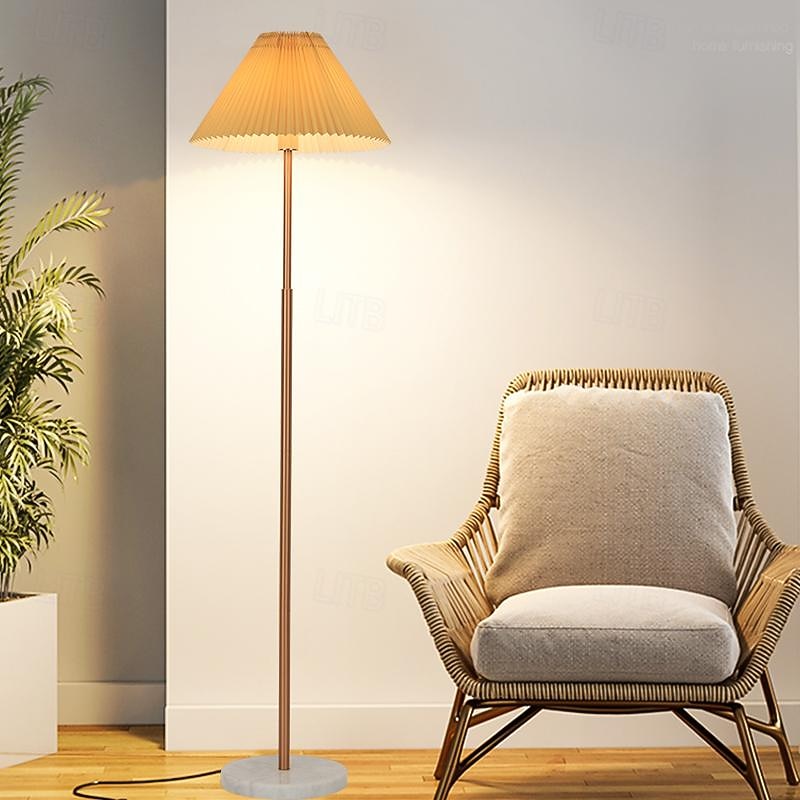 Simple Wood Modern Nordic Solid Wood Apartment House Indoor Floor Lamp Fabric Shade E27 Bedside Lamp Wood Dark Wood