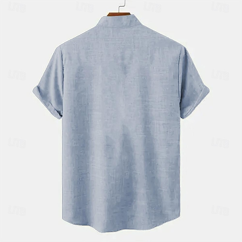 Men's Linen Shirt Beach Shirt Summer Hawaiian Shirt Coconut Tree Outdoor Vacation Blue Brown Green Short Sleeve Stand Collar Summer Spring Clothing Apparel Print2