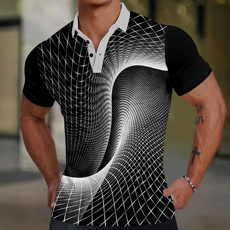 Men's Graphic Polo Shirts Golf Shirt Short Sleeve Polo Shirts Collared Shirts Casual Vacation Wear Rave Wear Party Outfits Buttons 3D Print Summer Spring Blue Green Gray4