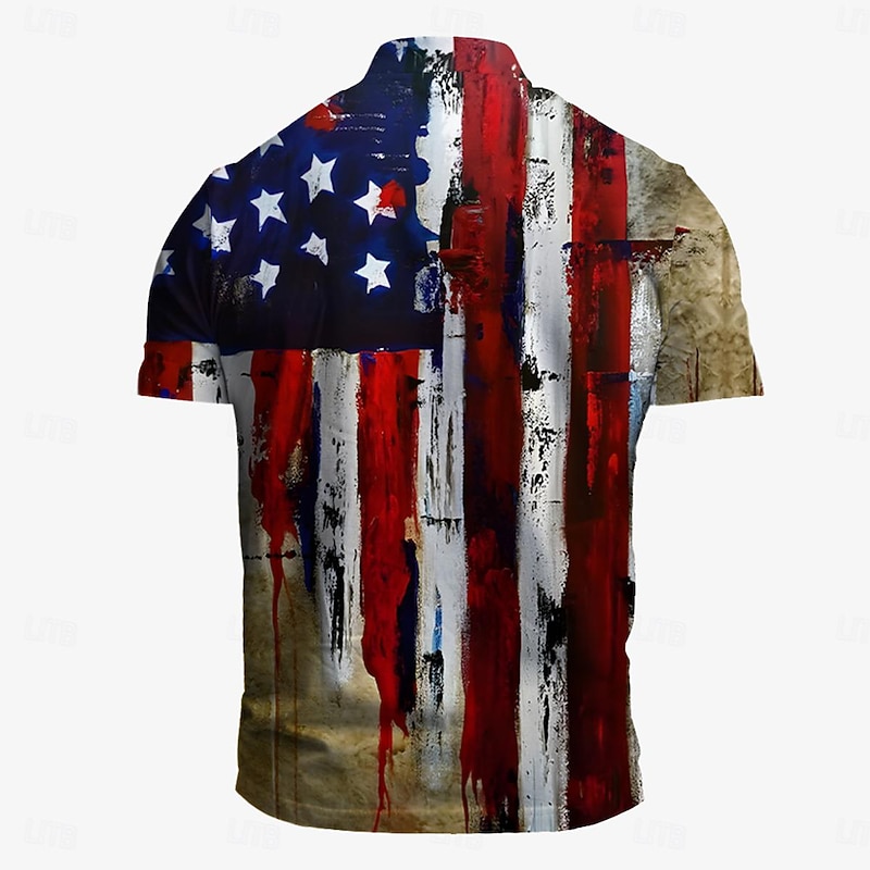 American Independence Day Men's American Flag Veterans Polo Shirts Golf Shirt Short Sleeve Polo Shirts Collared Shirts Casual Streetwear Vacation Wear Party Outfits Buttons 3D Print Spring & Summer2