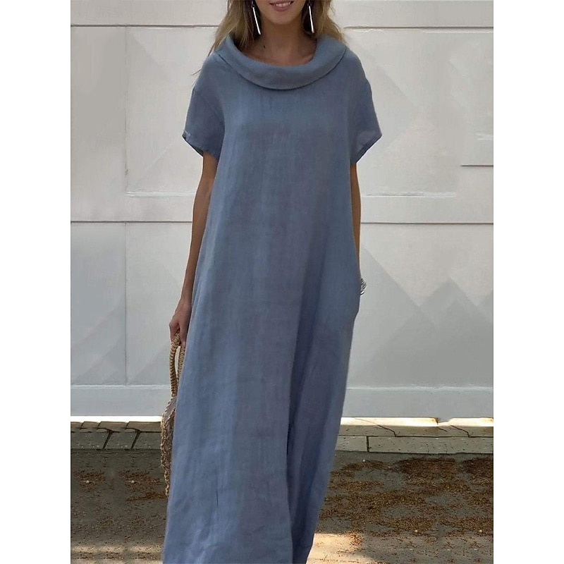 Women's ArmyGreen Pink Blue Summer Spring Maxi Dress Linen-Inspired Dresses Casual Dress Cotton Linen Dress Basic Modern Daily Weekend Loose Fit Plain Crew Neck