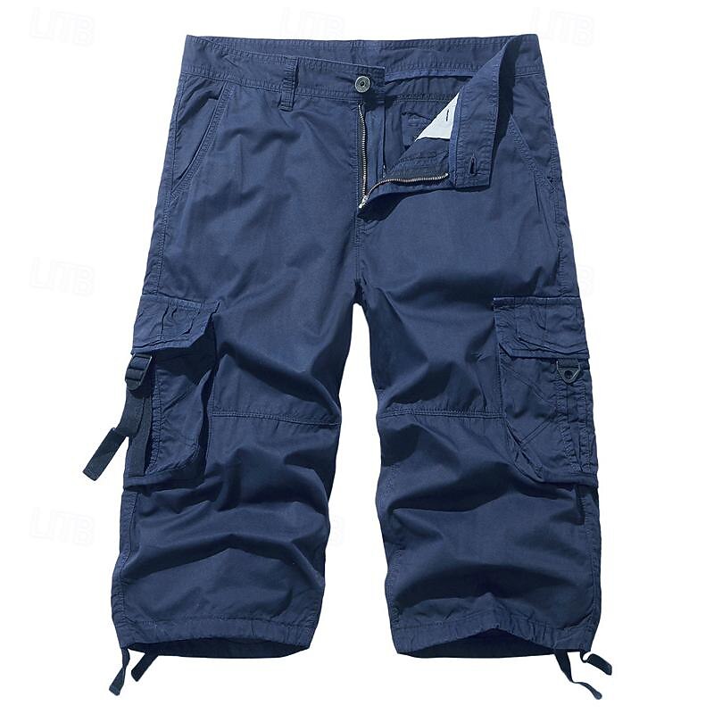 Men's Tactical Shorts Capri Cargo Shorts Cargo Shorts Capri Pants Hiking Shorts Buttons Multi Pocket Plain Wearable Calf-Length Outdoor Daily Going out Fashion Classic Lake blue Black2