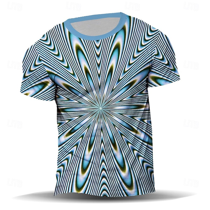 Men's Graphic Geometric Stripe T Shirt T shirt 3D Print Crew Neck Shirt Fashion Abstract Athleisure Street Sports Outdoor Black Blue Summer Spring Clothing Apparel S M L XL XXL XXXL