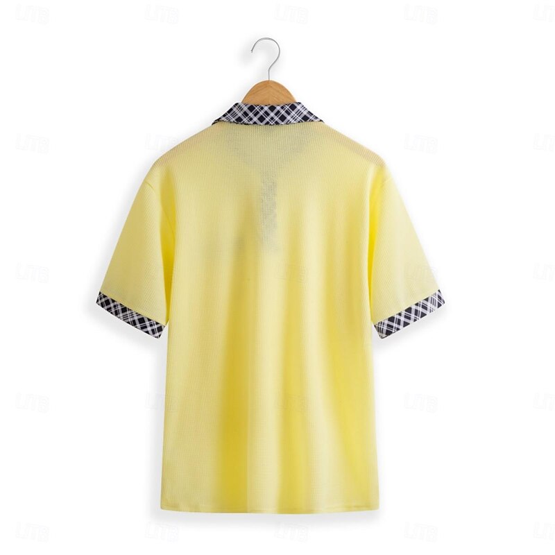 Men's Business Polo Golf Shirt Work Casual Lapel Classic Short Sleeve Basic Modern Color Block Patchwork Pocket Spring & Summer Regular Fit Light Yellow milk white khaki Gray Business Polo3