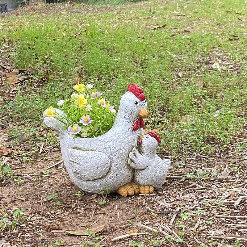 Charming Hen & Chick Resin Planter - Creative Animal-Shaped Garden Decor, Perfect For Outdoor, Balcony, Or Home Display