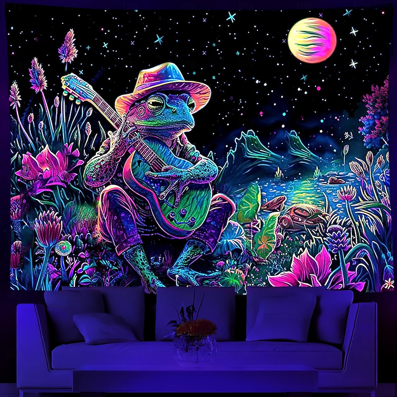 Blacklight Tapestry UV Reactive Glow in the Dark Glow Party Neon Dinasour Forest Nature Psychedelic Trippy Misty Hanging Tapestry Wall Art Mural for Living Room Bedroom4