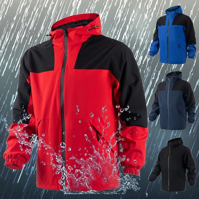 Men's Hiking Jacket Rain Jacket Raincoat Outdoor Patchwork Waterproof Quick Dry Breathable Jacket Single Slider Camping / Hiking / Caving Black Red Navy Blue Royal Blue2