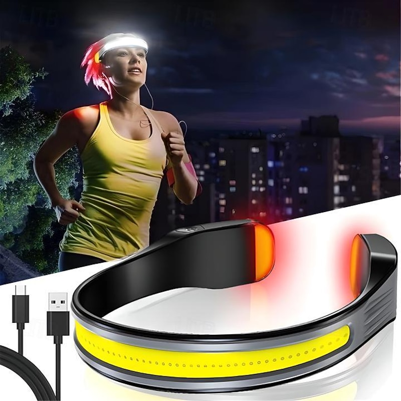 Rechargeable LED Headlamp with 230° Wide Beam Lightweight Head Light and Red Tail Light to Wear with 3 Lighting Modes Head Flashlight for Adults Running Hiking Outdoors-Grey2